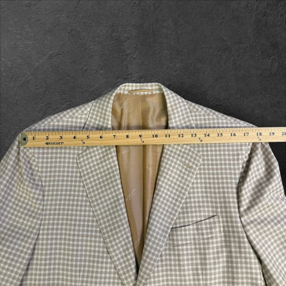 Kiton Napoli 100% Cashmere Gingham Sport Coat Blazer Tan White Mens 52‎ IT 42 US